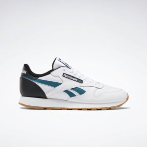 Adidasy Męskie Reebok Classic Leather Białe/Czarne/Turkusowe PL 74COZLE